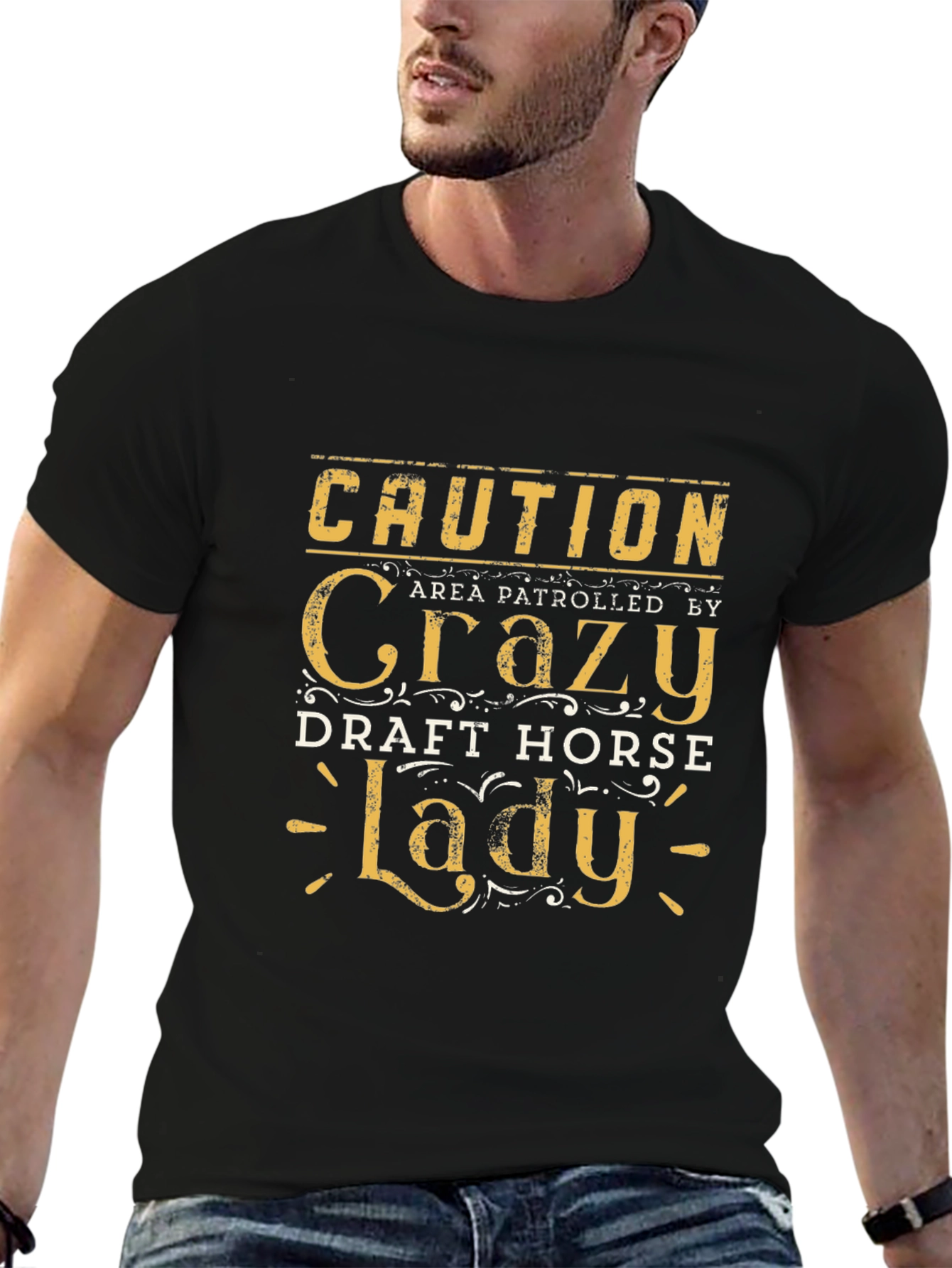 Caution Crazy Draft Horse Lady T-Shirt