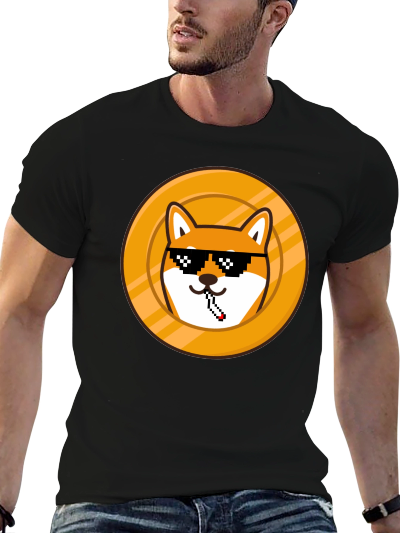 Doge Coin Pixel Art Black T-Shirt