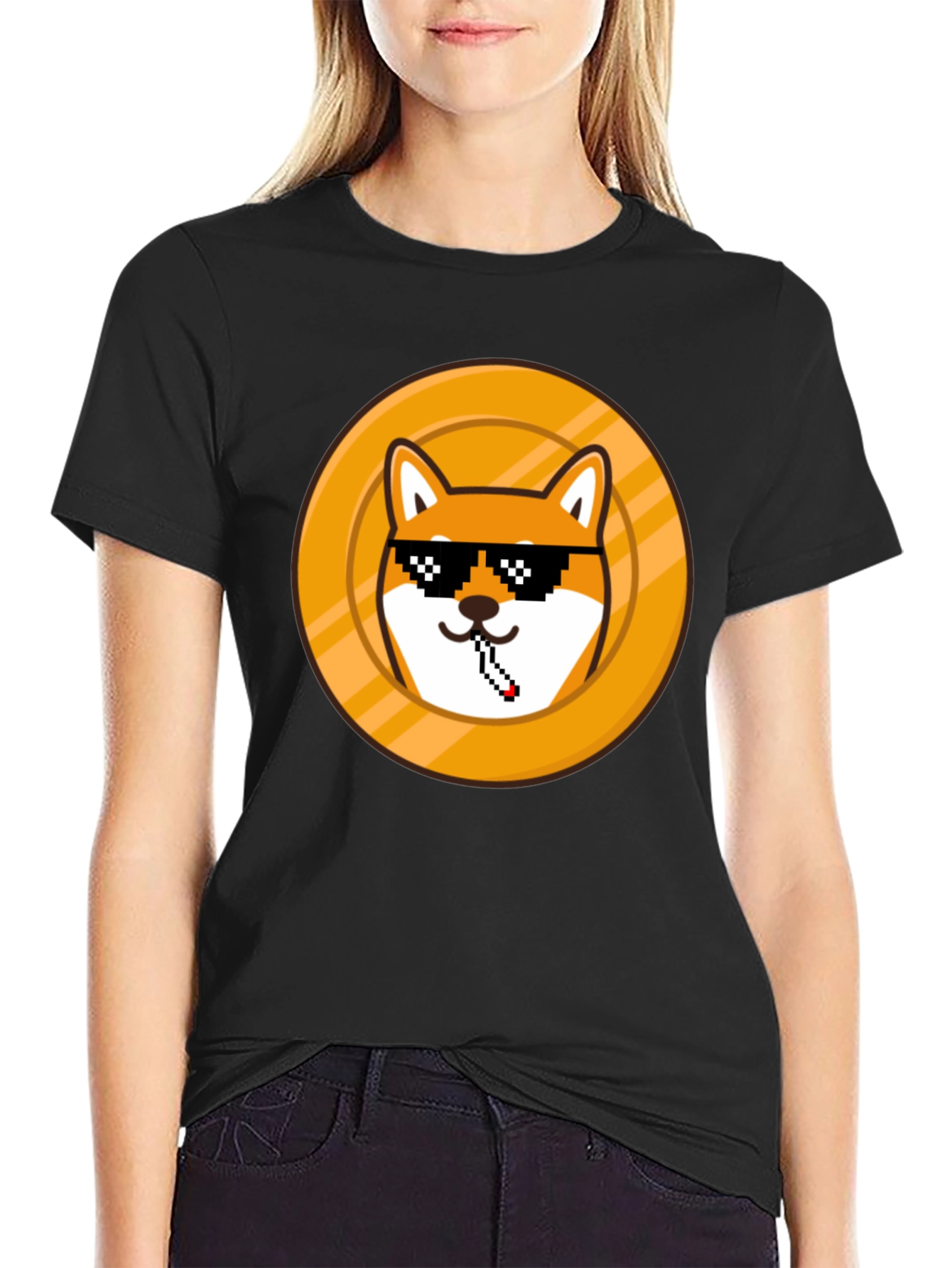 Doge Coin Pixel Art Black T-Shirt