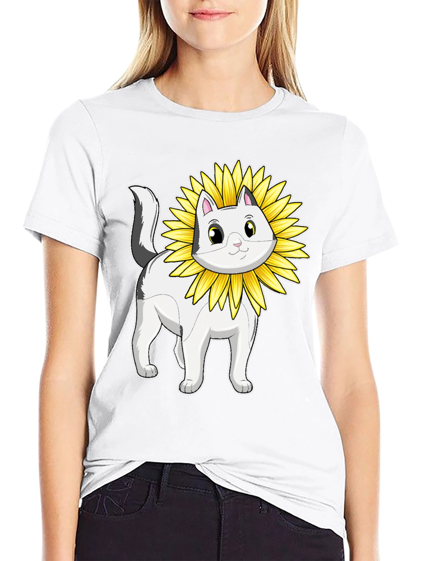 Cat Sunflower T-Shirt - Whimsical Graphic Tee