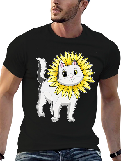 Cat Sunflower T-Shirt - Whimsical Graphic Tee