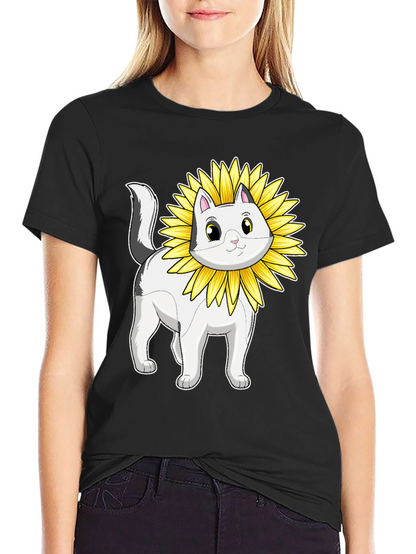 Cat Sunflower T-Shirt - Whimsical Graphic Tee