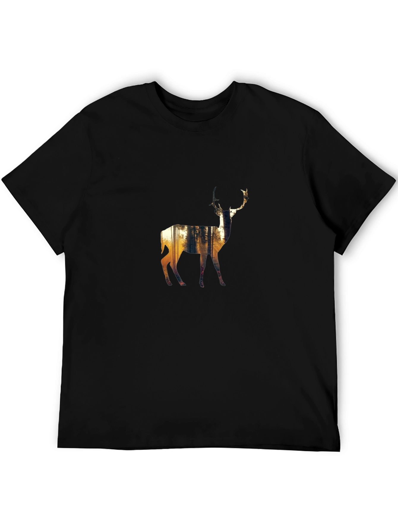 Nature Deer Graphic Black T-Shirt