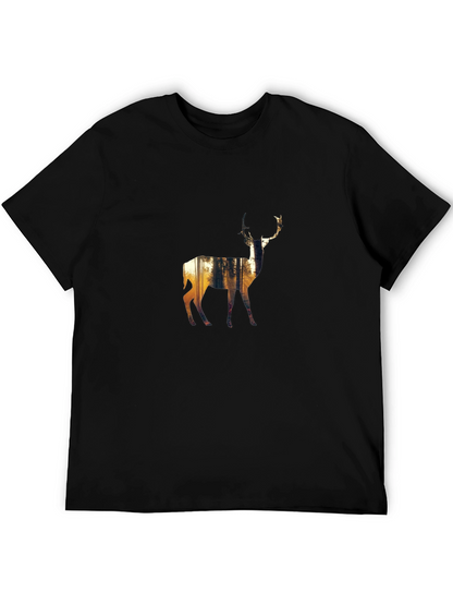 Nature Deer Graphic Black T-Shirt