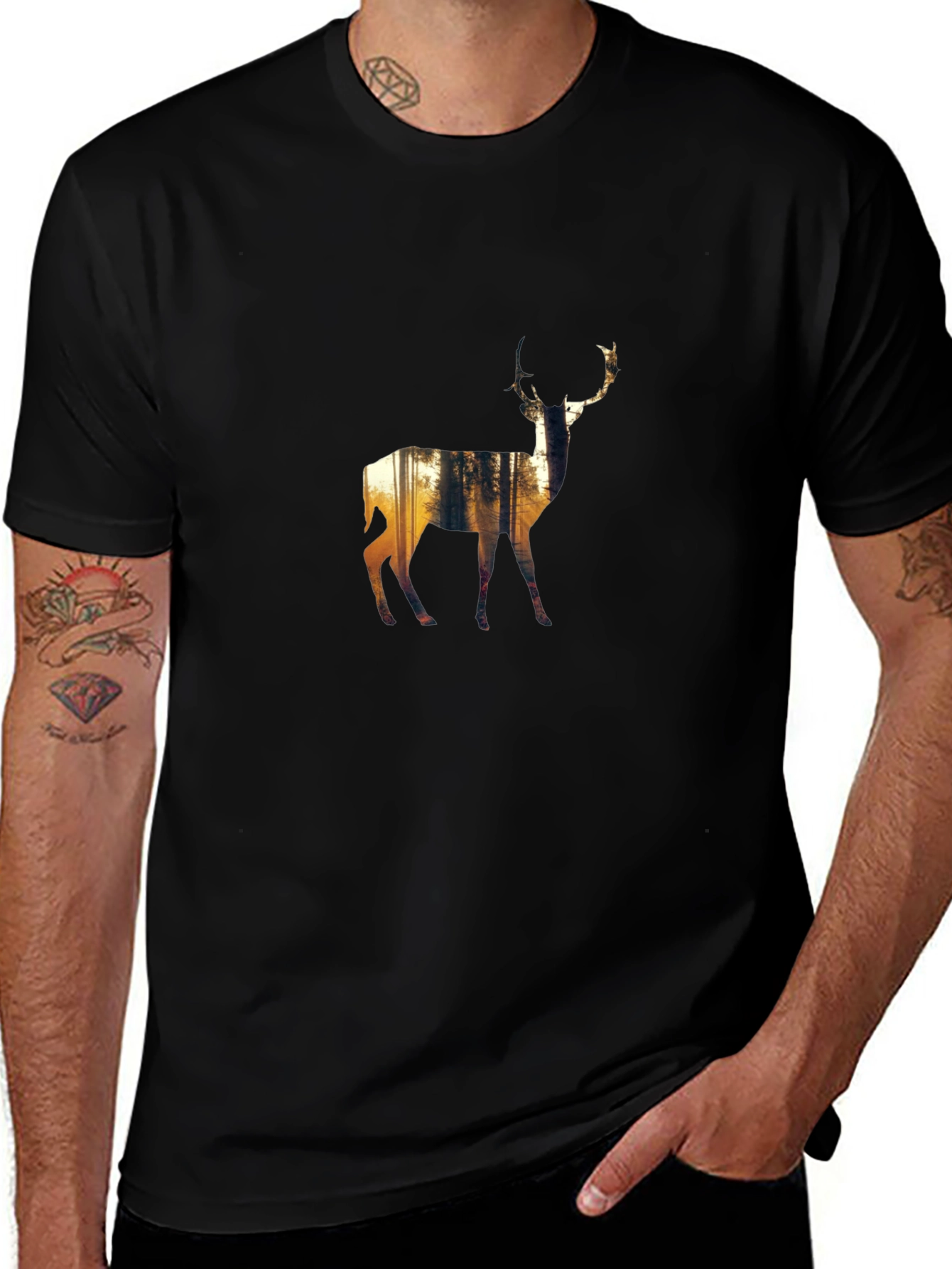 Nature Deer Graphic Black T-Shirt