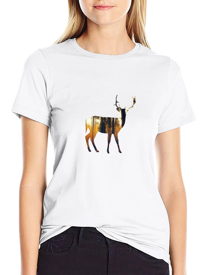 Nature Deer Graphic Black T-Shirt