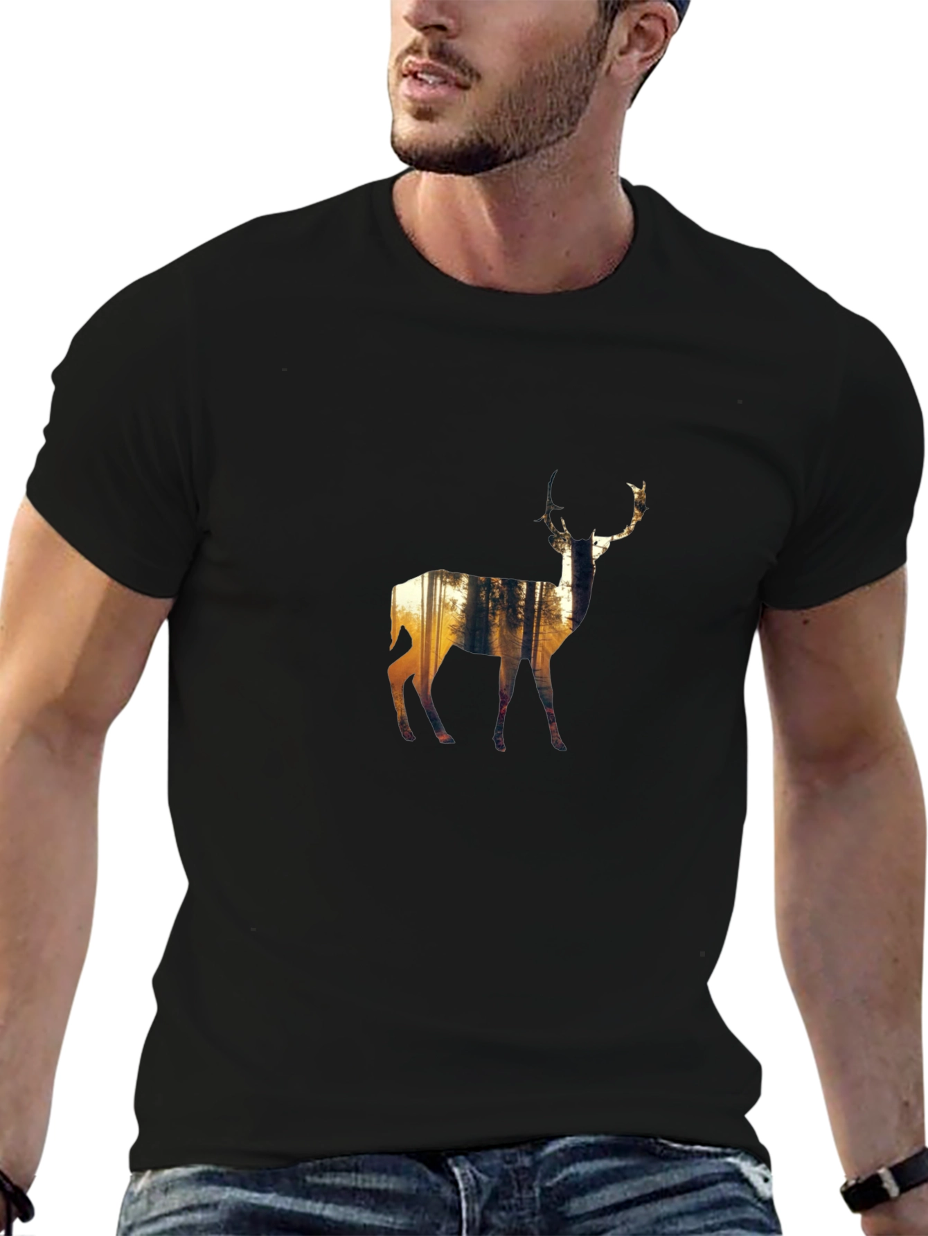 Nature Deer Graphic Black T-Shirt