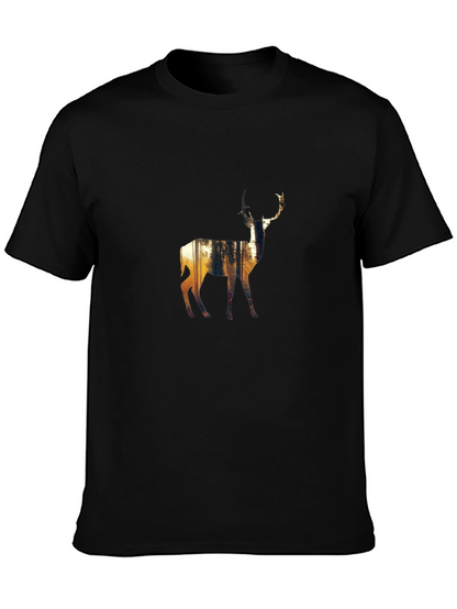 Nature Deer Graphic Black T-Shirt