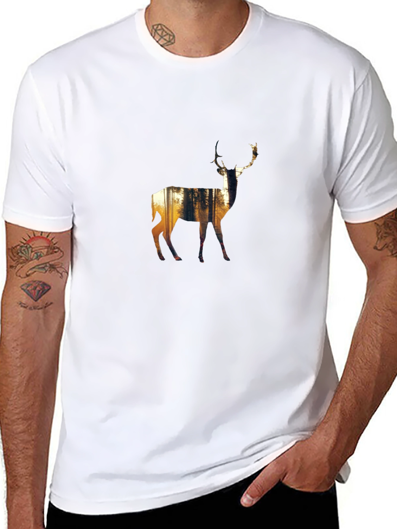 Nature Deer Graphic Black T-Shirt