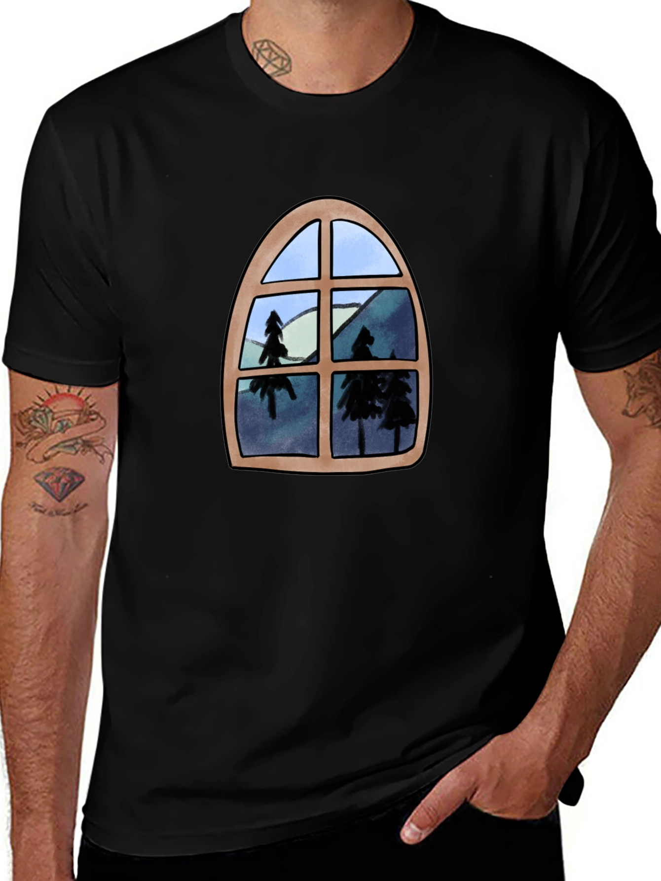 Window View Graphic Tee - Nature Lovers Black T-Shirt