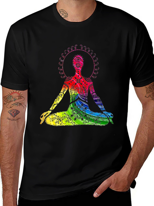 Rainbow Chakra Yoga Meditation Black T-Shirt