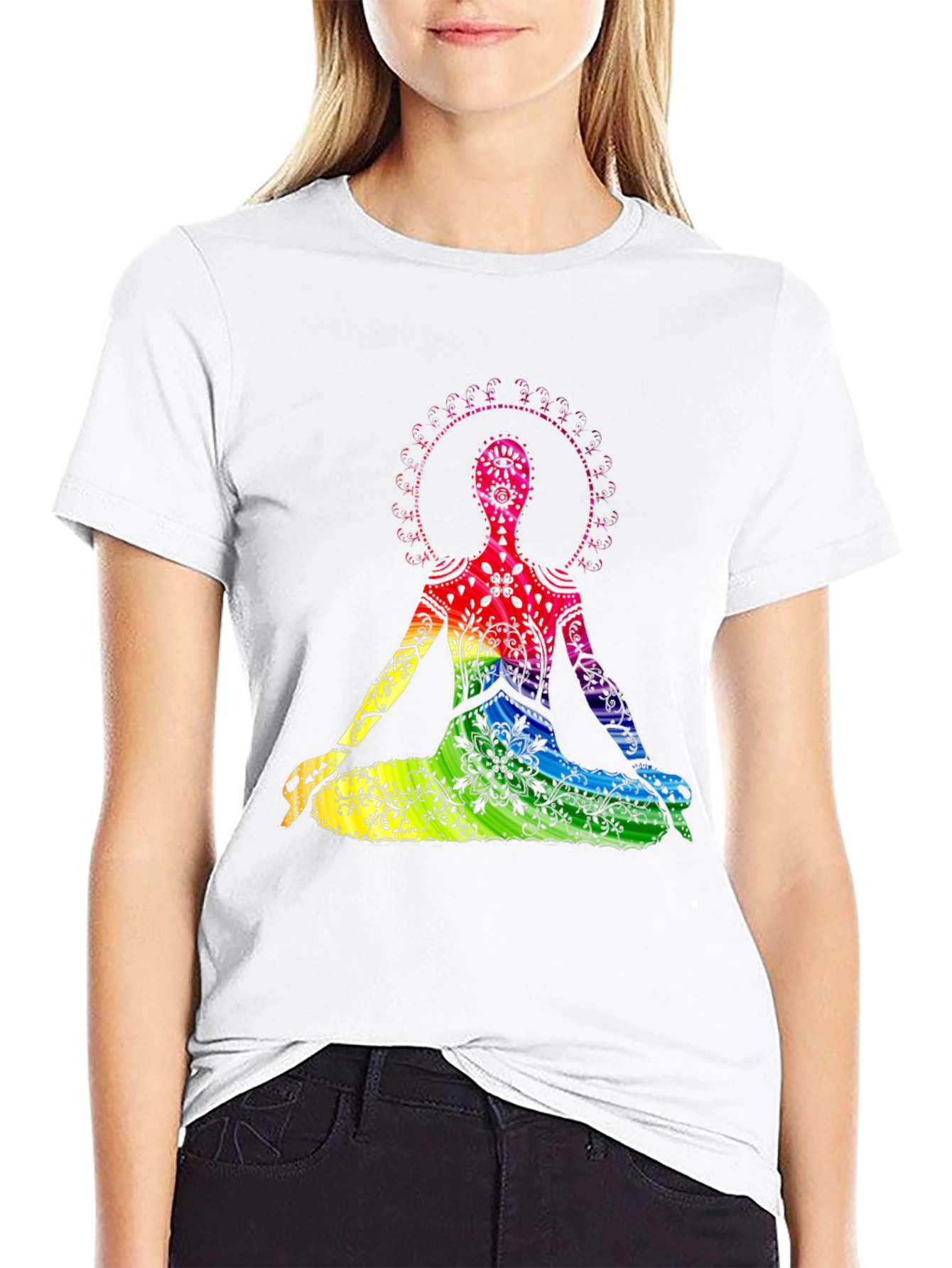 Rainbow Chakra Yoga Meditation Black T-Shirt