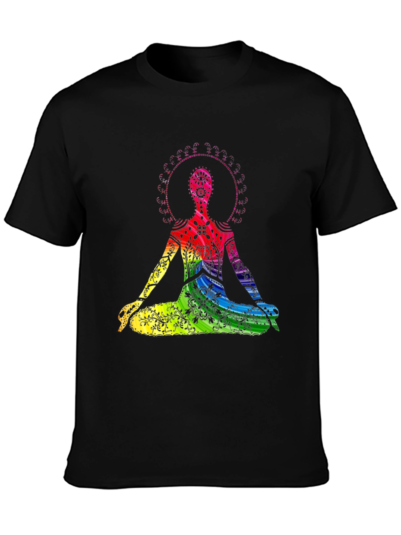 Rainbow Chakra Yoga Meditation Black T-Shirt