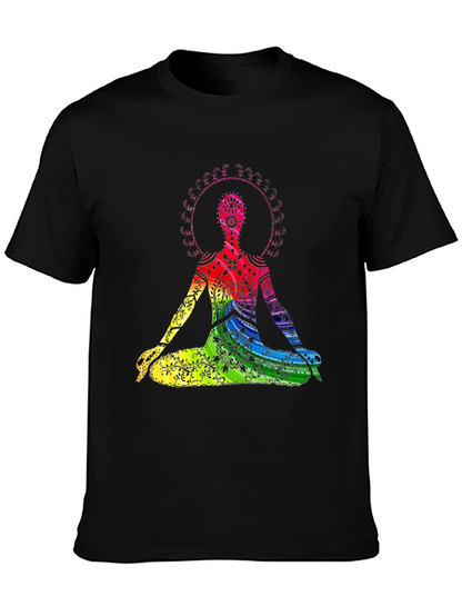 Rainbow Chakra Yoga Meditation Black T-Shirt
