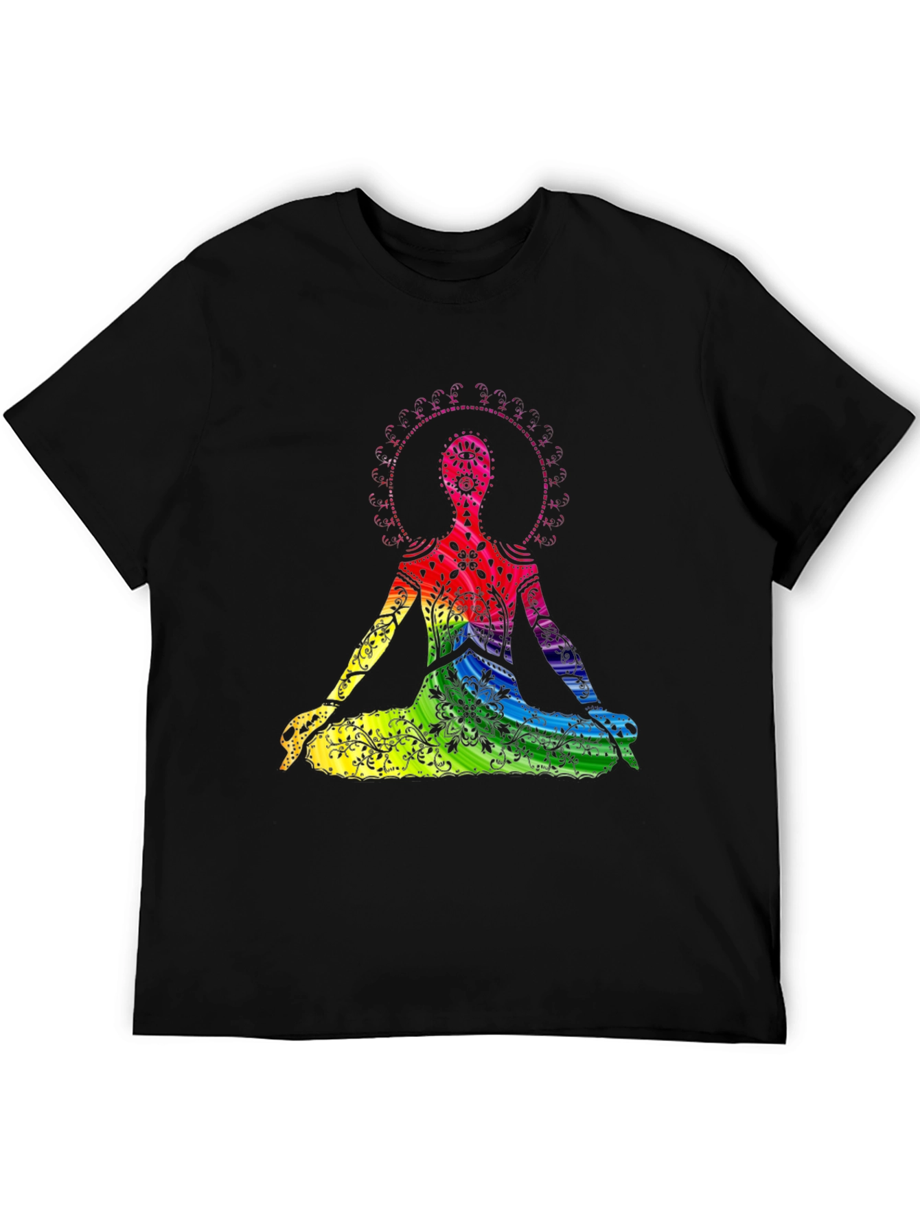 Rainbow Chakra Yoga Meditation Black T-Shirt