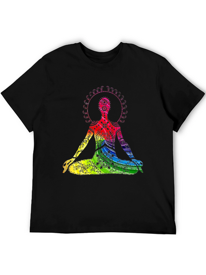 Rainbow Chakra Yoga Meditation Black T-Shirt