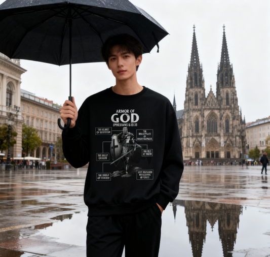 Faith-Focused "Armor of God" Symbolic Graphic Sweatshirt