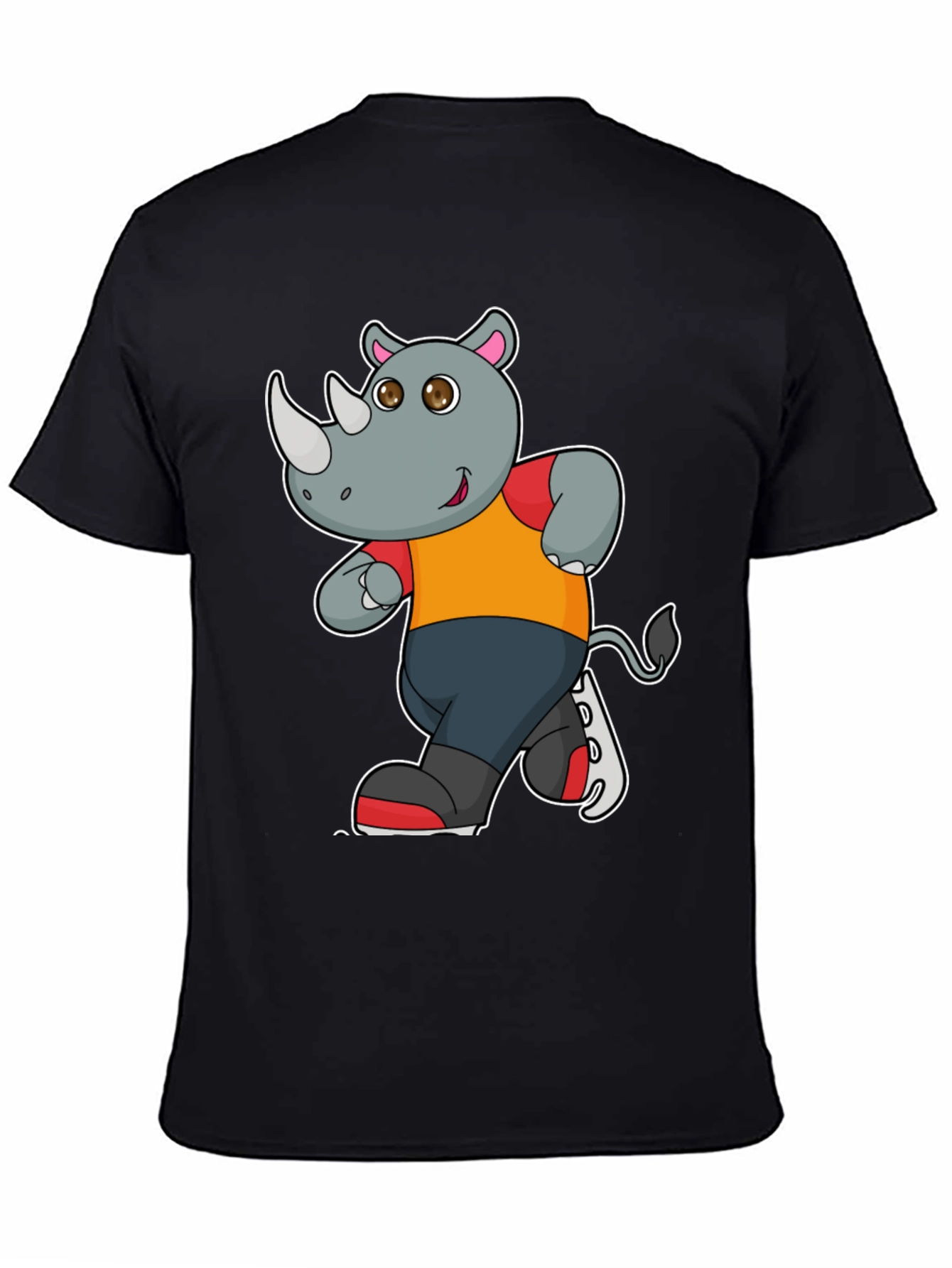 Rhino Cartoon Graphic T-Shirt - Black Cotton Tee