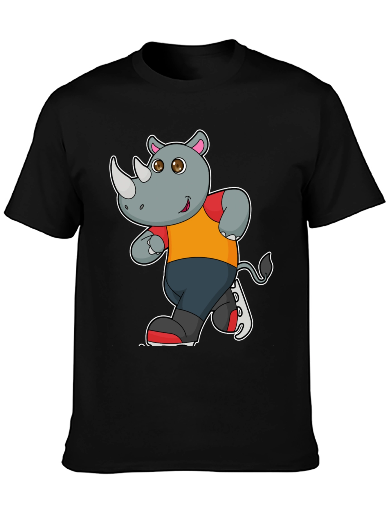 Rhino Cartoon Graphic T-Shirt - Black Cotton Tee