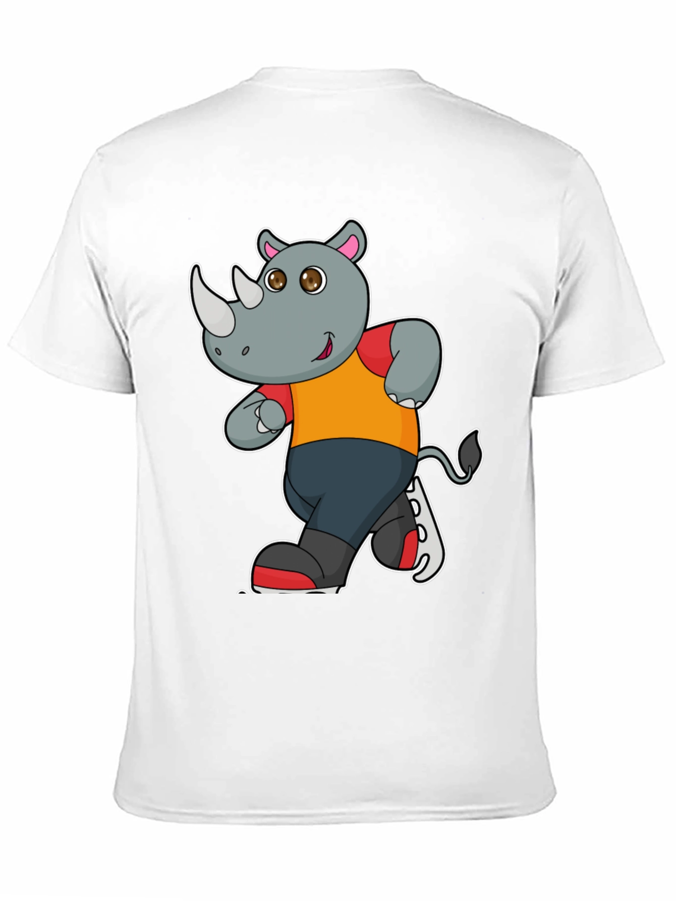 Rhino Cartoon Graphic T-Shirt - Black Cotton Tee