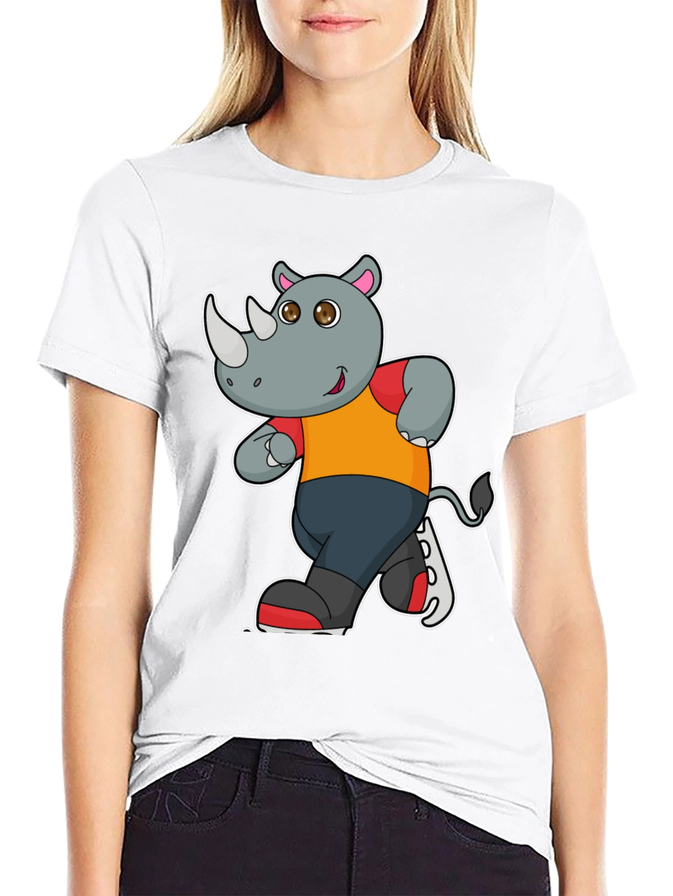 Rhino Cartoon Graphic T-Shirt - Black Cotton Tee