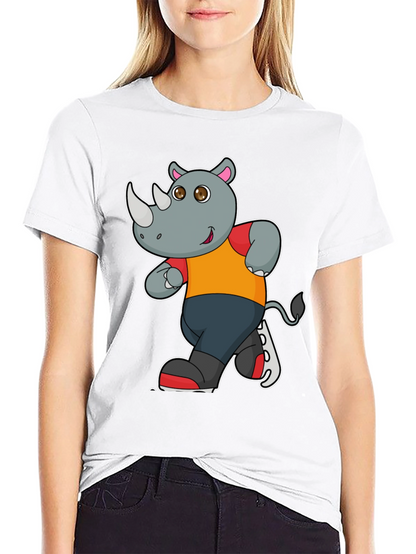 Rhino Cartoon Graphic T-Shirt - Black Cotton Tee