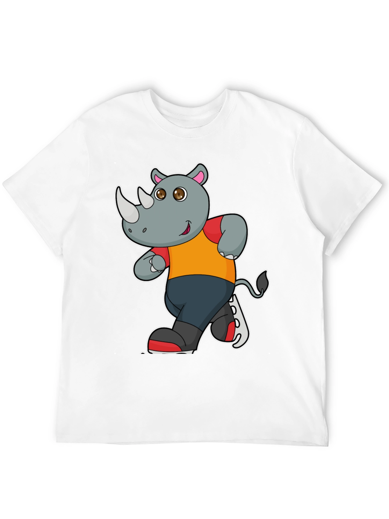 Rhino Cartoon Graphic T-Shirt - Black Cotton Tee