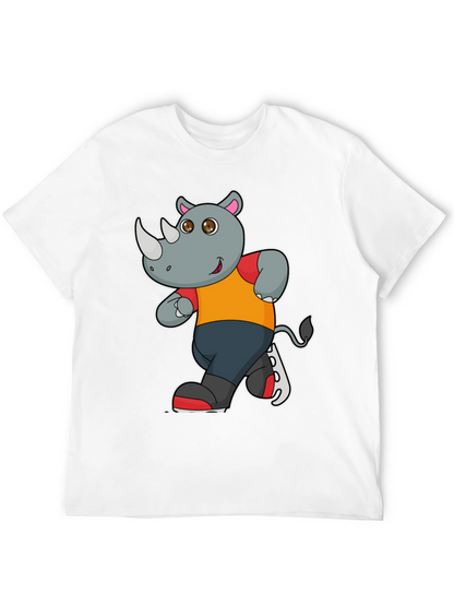Rhino Cartoon Graphic T-Shirt - Black Cotton Tee