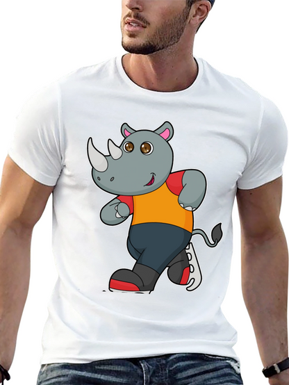 Rhino Cartoon Graphic T-Shirt - Black Cotton Tee