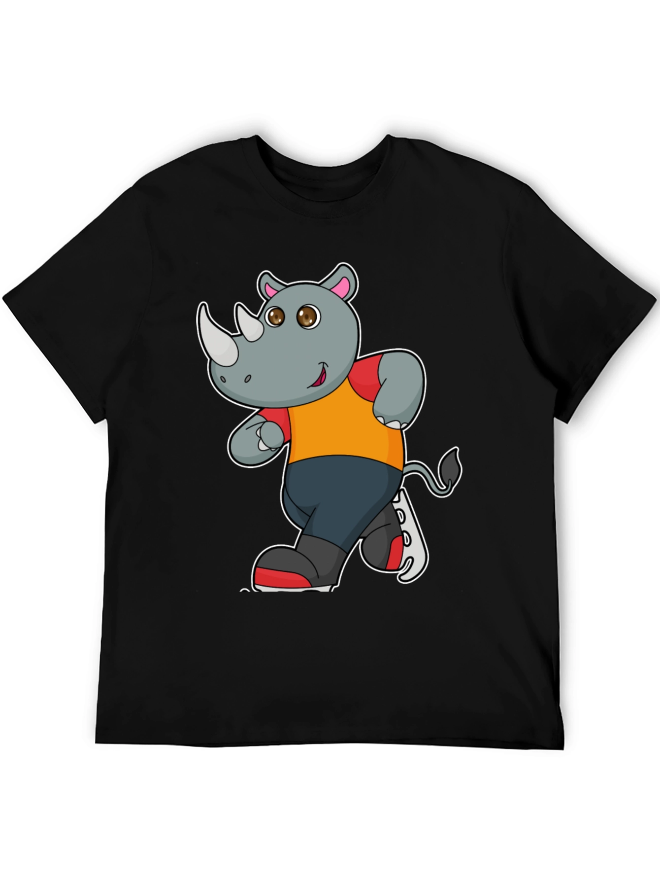 Rhino Cartoon Graphic T-Shirt - Black Cotton Tee