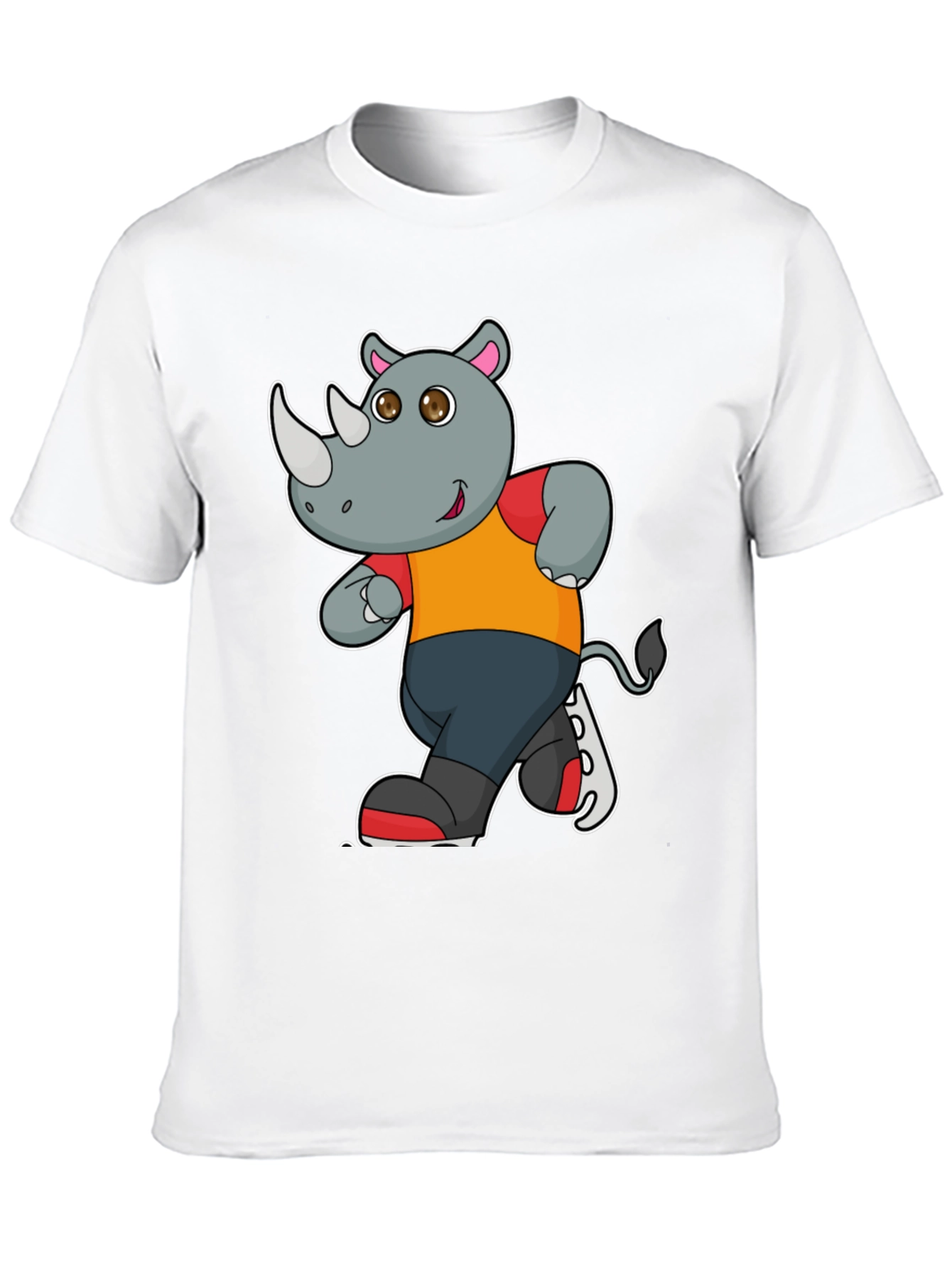 Rhino Cartoon Graphic T-Shirt - Black Cotton Tee