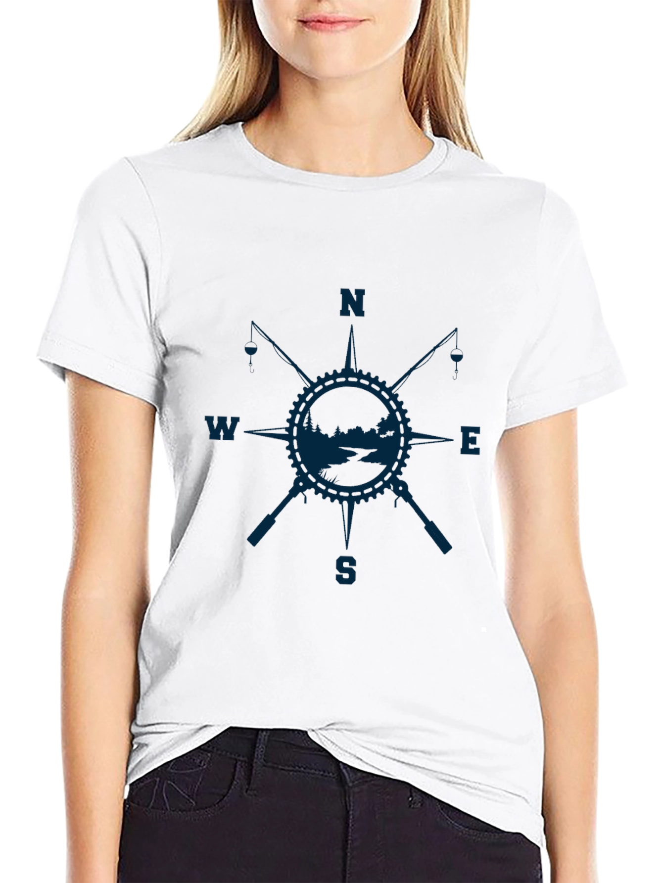 Compass Rose Fishing T-Shirt - Black