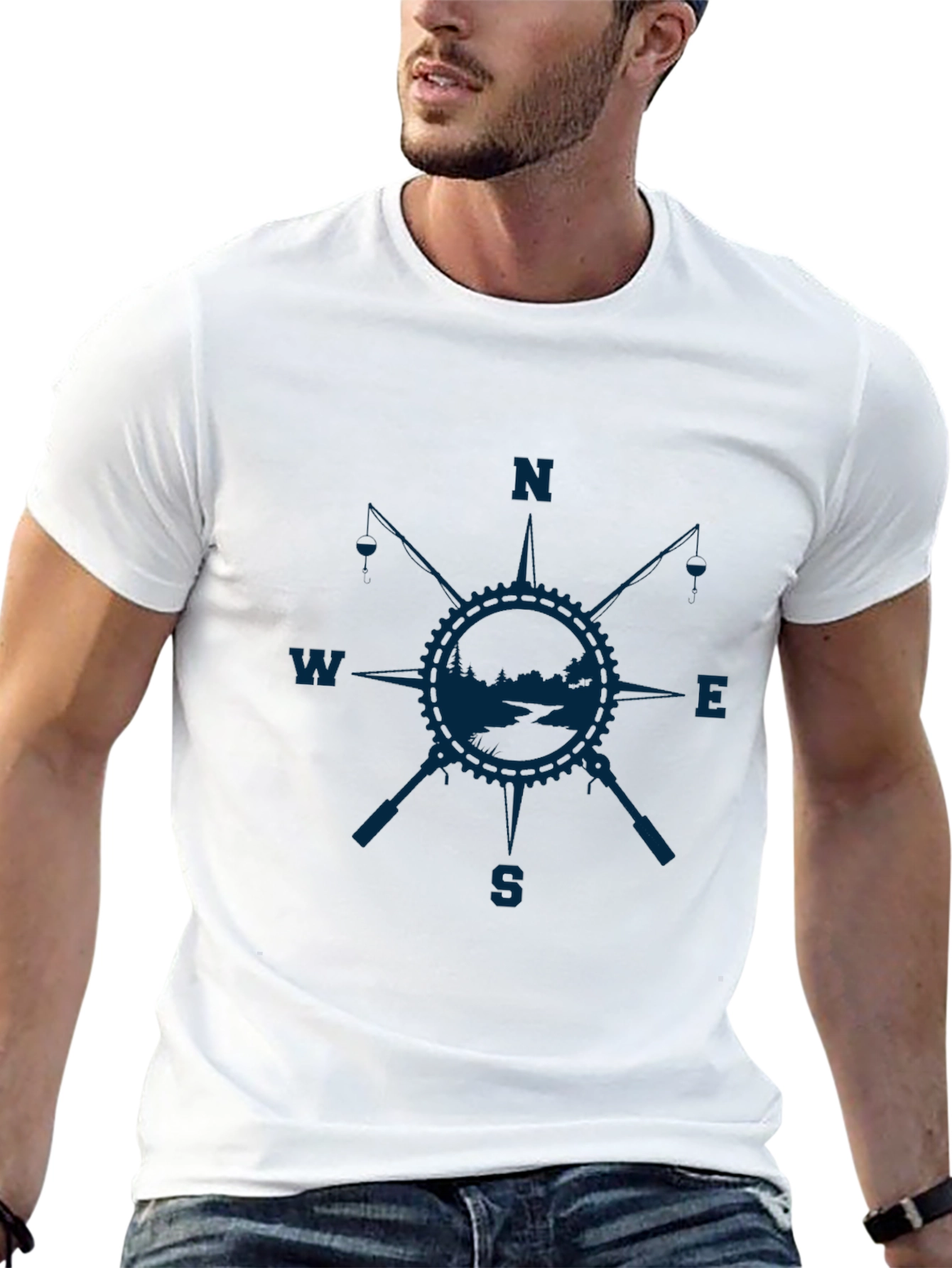 Compass Rose Fishing T-Shirt - Black