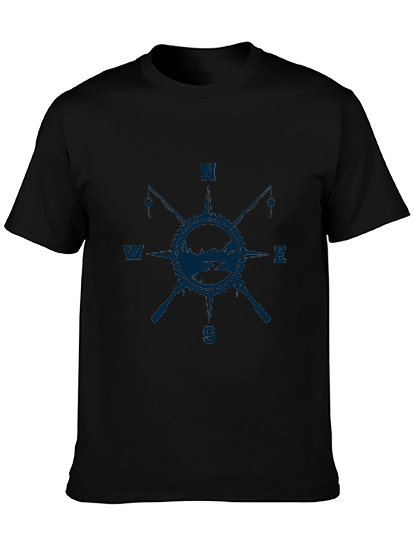 Compass Rose Fishing T-Shirt - Black