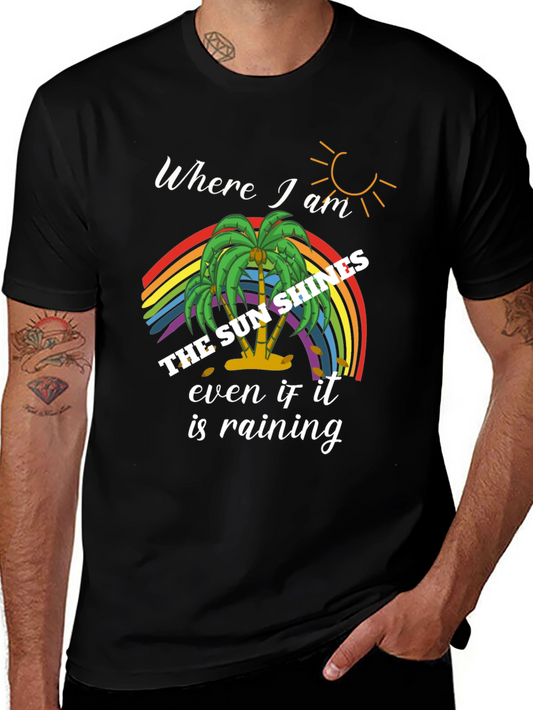 The Sun Shines Rainbow Palm Tree Graphic Tee