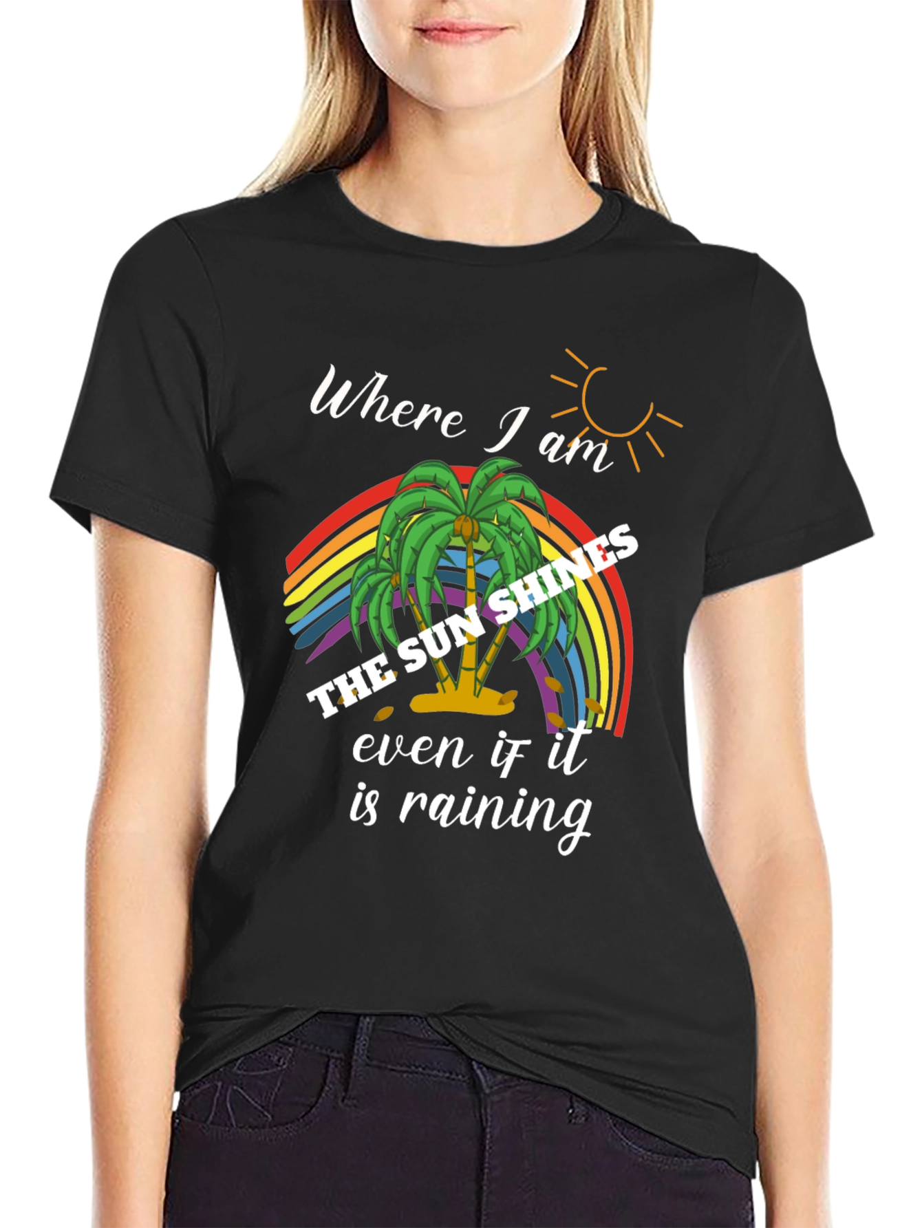 The Sun Shines Rainbow Palm Tree Graphic Tee