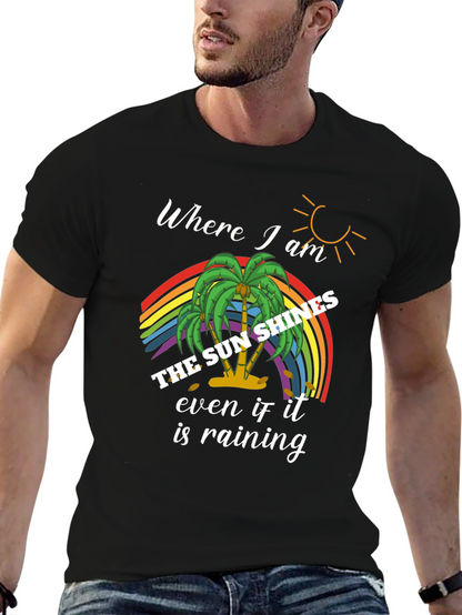 The Sun Shines Rainbow Palm Tree Graphic Tee
