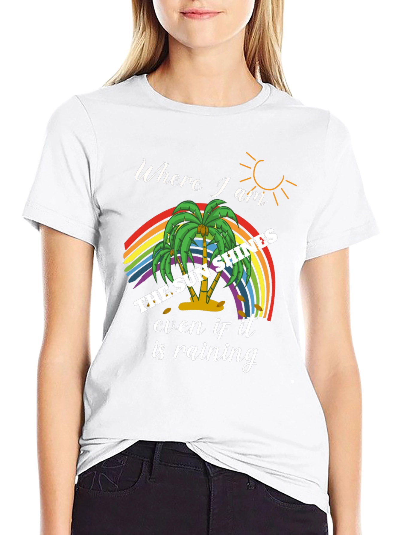 The Sun Shines Rainbow Palm Tree Graphic Tee