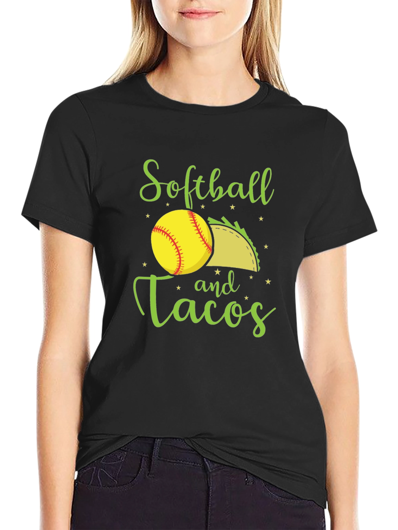 Softball and Tacos Black T-Shirt