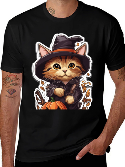 Halloween Cat T-Shirt - Witch Cat with Pumpkin