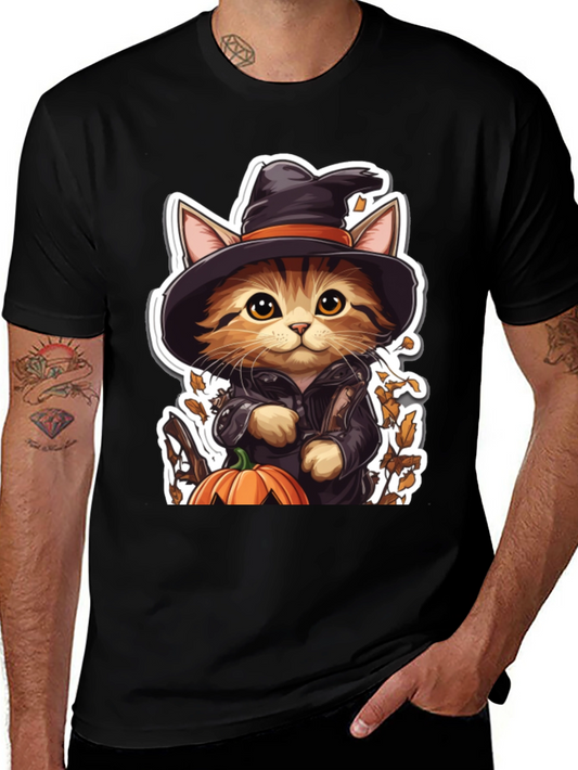 Halloween Cat T-Shirt - Witch Cat with Pumpkin