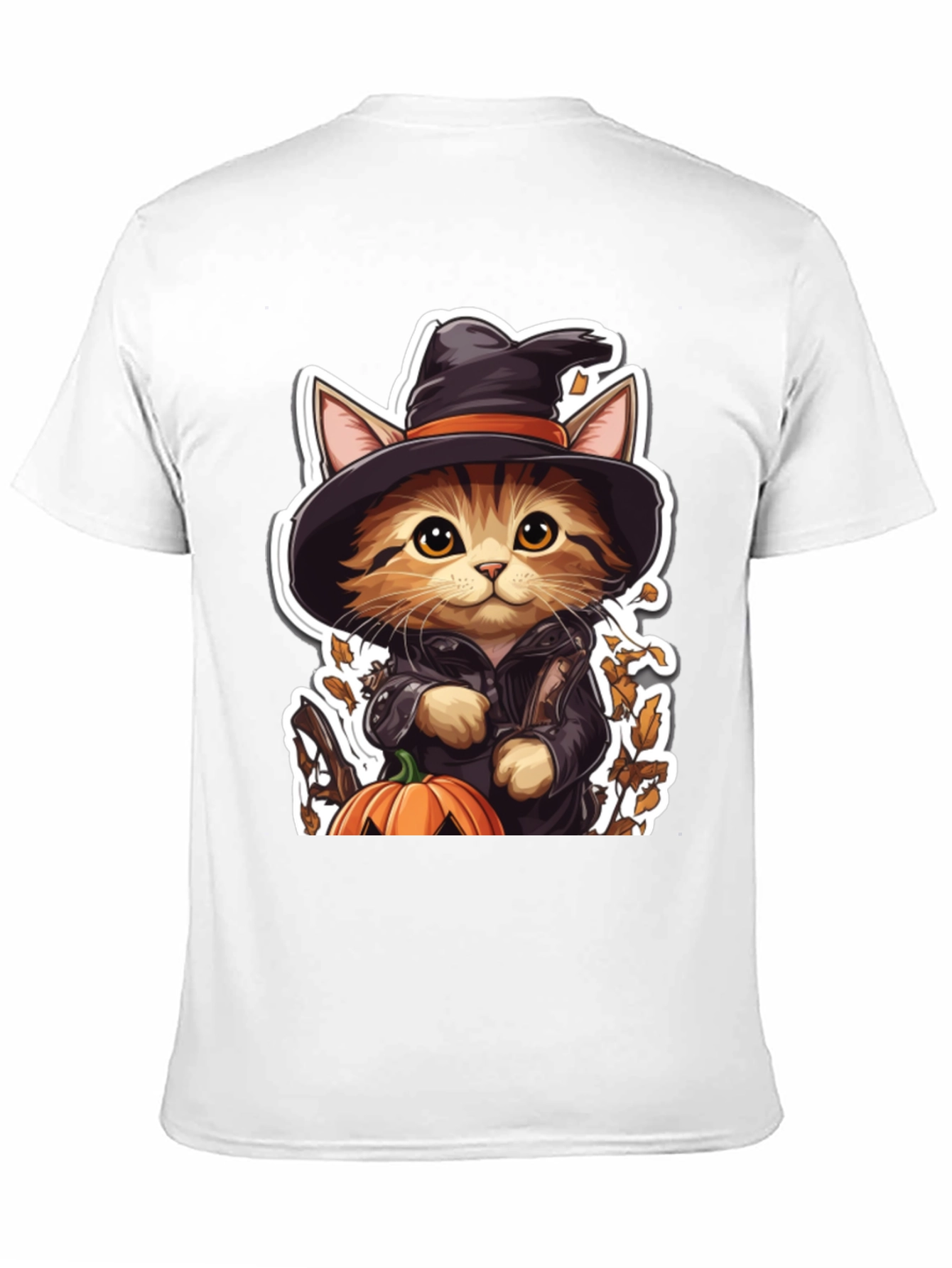 Halloween Cat T-Shirt - Witch Cat with Pumpkin