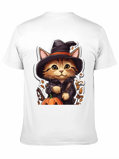 Halloween Cat T-Shirt - Witch Cat with Pumpkin