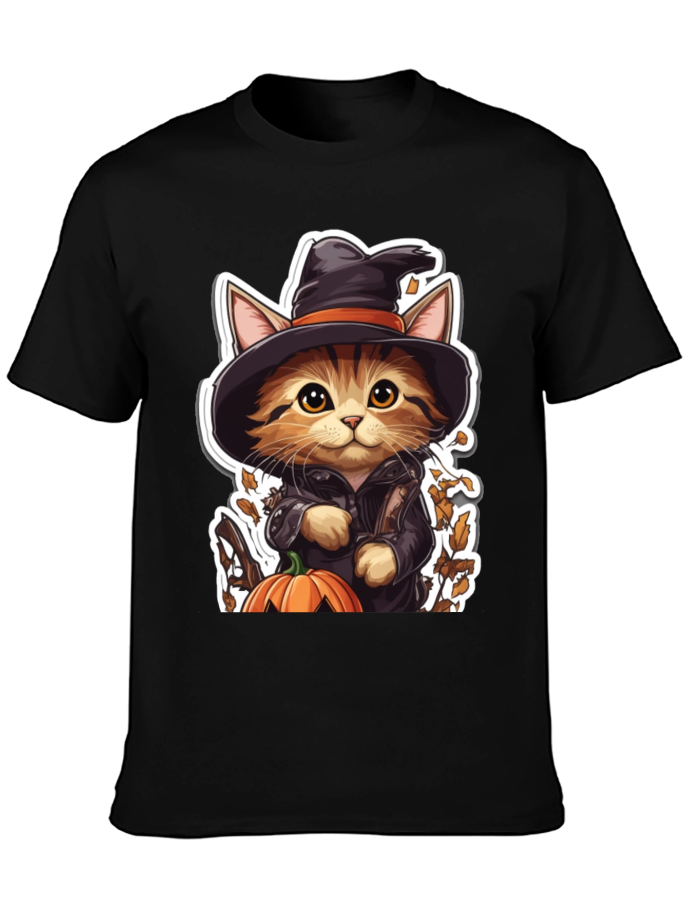 Halloween Cat T-Shirt - Witch Cat with Pumpkin