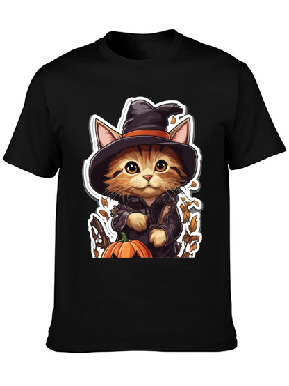 Halloween Cat T-Shirt - Witch Cat with Pumpkin
