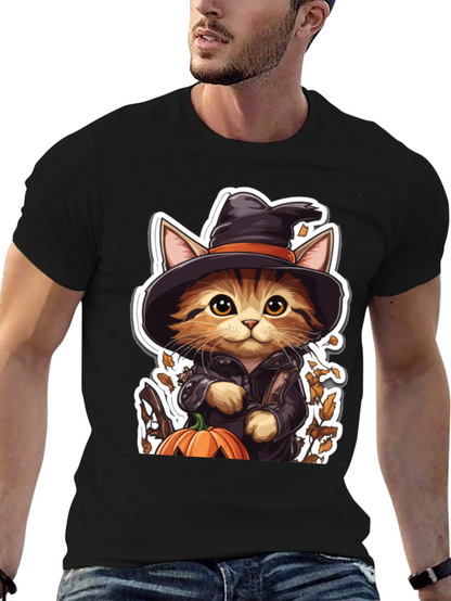 Halloween Cat T-Shirt - Witch Cat with Pumpkin