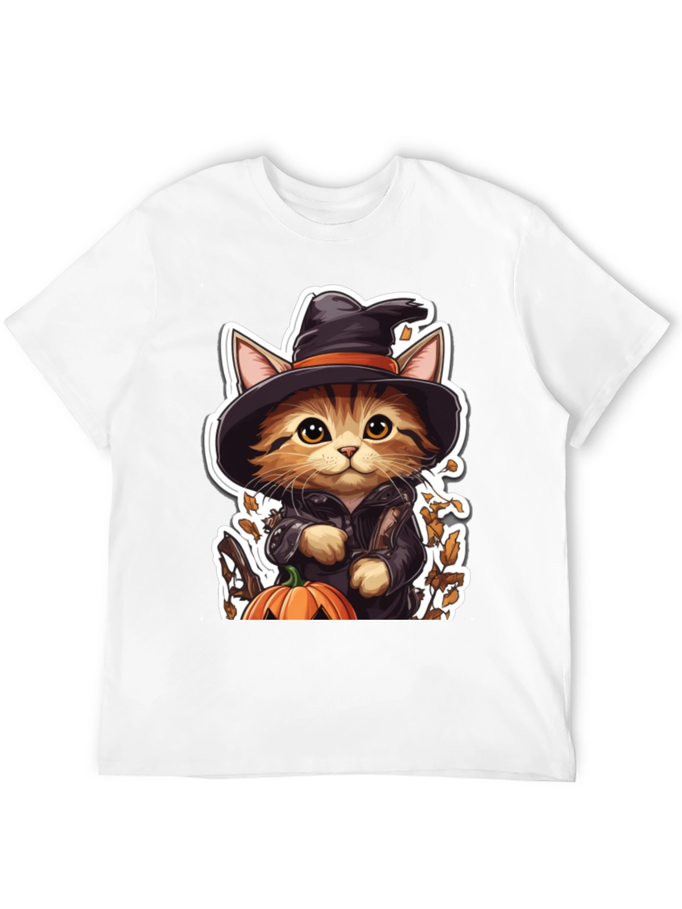 Halloween Cat T-Shirt - Witch Cat with Pumpkin