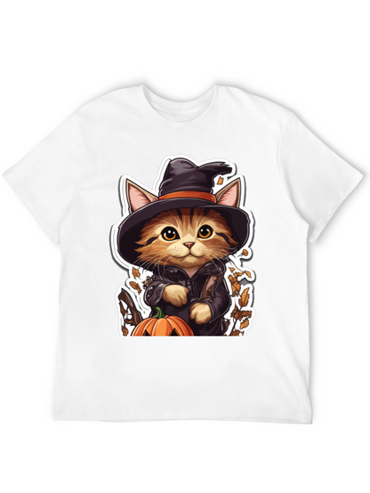 Halloween Cat T-Shirt - Witch Cat with Pumpkin