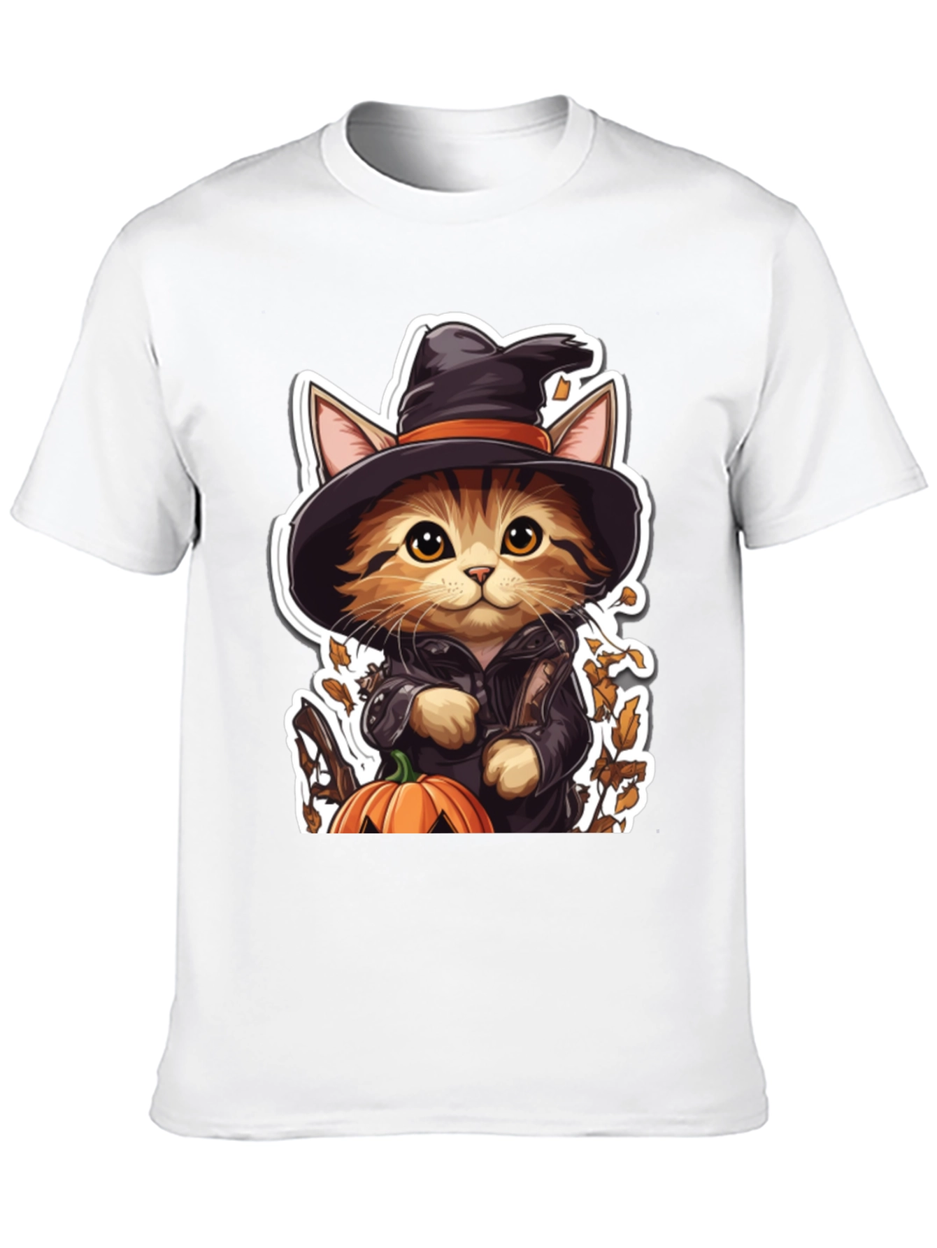 Halloween Cat T-Shirt - Witch Cat with Pumpkin