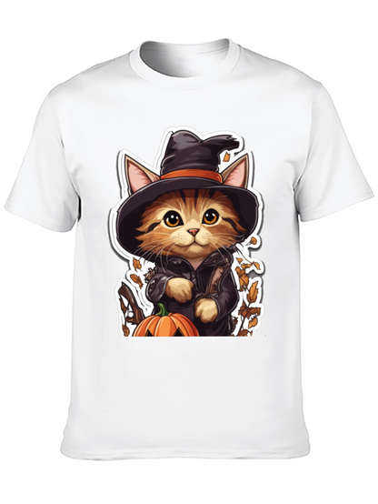 Halloween Cat T-Shirt - Witch Cat with Pumpkin